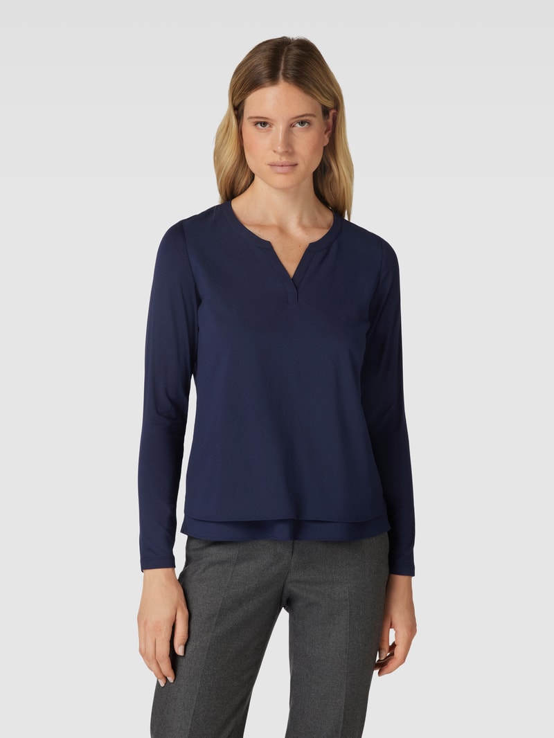Bluse mit Tunikakragen in marineblau