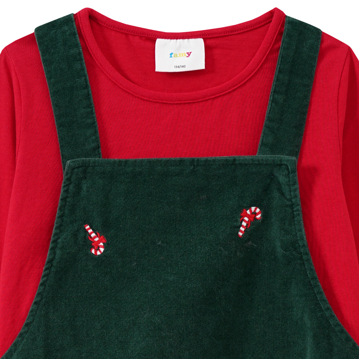 Mädchen Weihnachtskleid und Langarmshirt dunkelgrün / rot