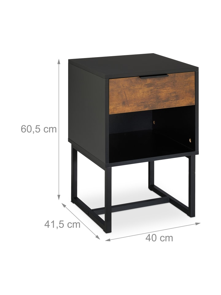 relaxdays Nachttisch in Schwarz/ Braun - (B)40 x  (H)60,5 x (T)41,5 cm günstig kaufen onesize