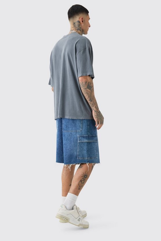 Tall zerrissenes Oversize T-Shirt mit Logo-Print