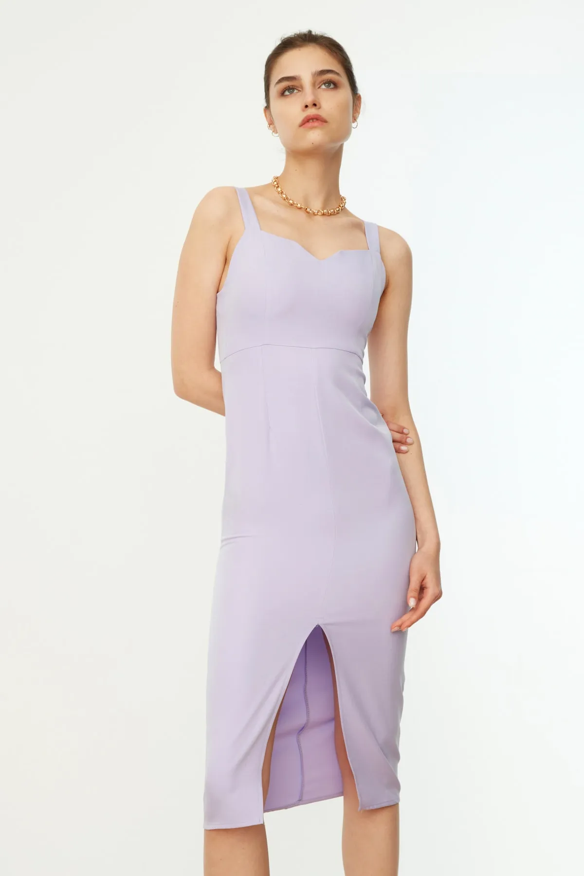 Trendyol Collection  Lila gewebtes Kleid mit Schlitz TWOSS19BB0216