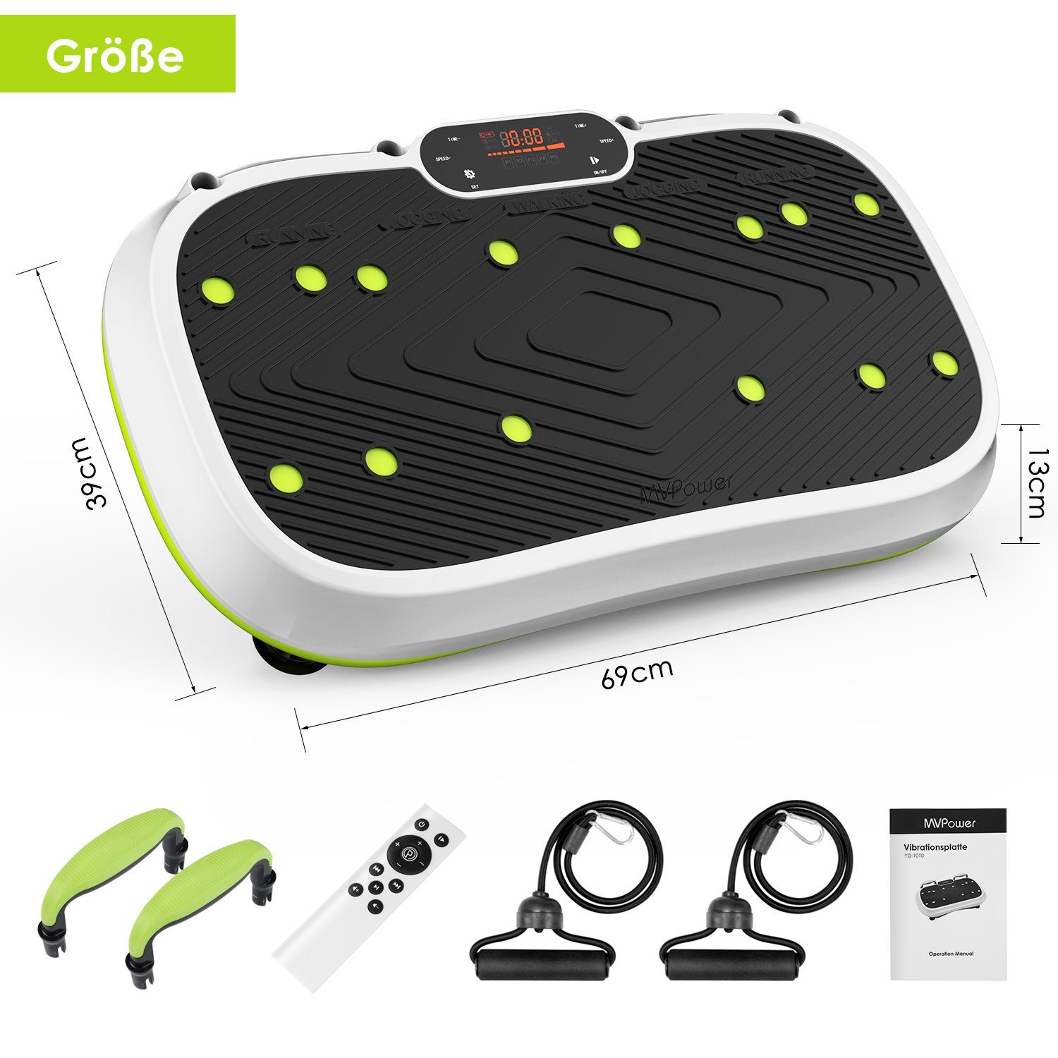 MVPower Vibrationsplatte Ultra groß rutschfest Slim Design, 500,00 W, 120 Intensitätsstufen, (Ganzkörpertraining zu Hause, Muskel Bauen), mit Super Leiser Motor