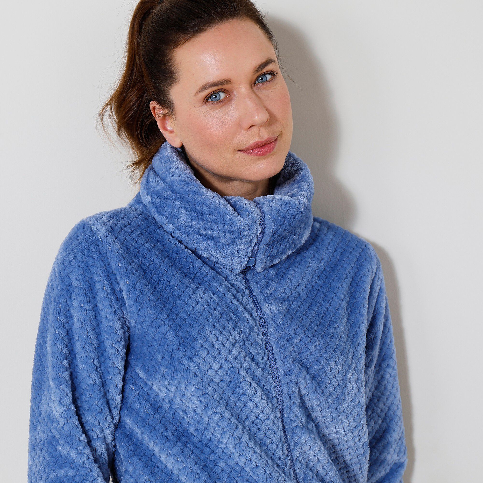 Veste col montant zippé maille polaire texturée