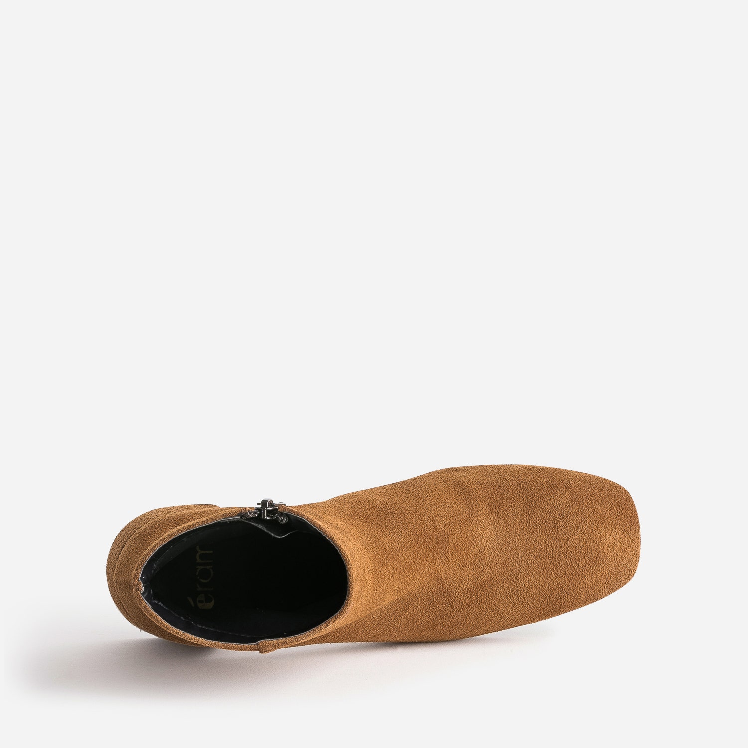 Boots camel en cuir velours à talon flare