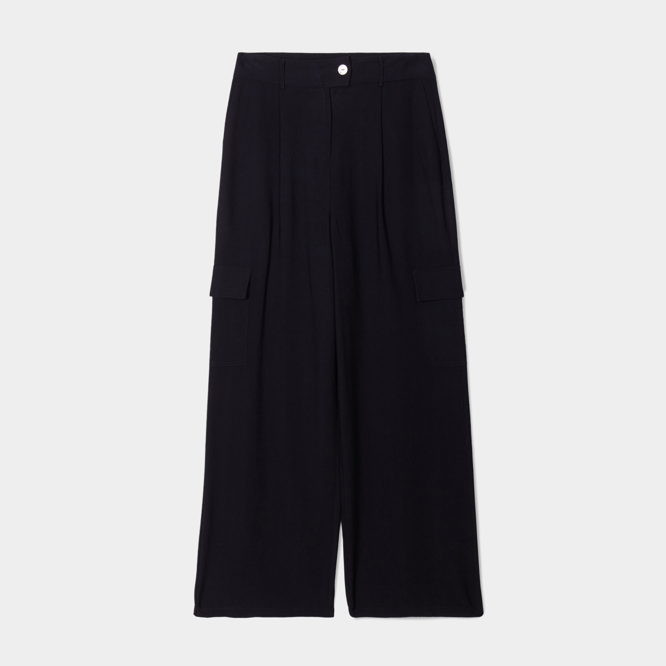 Pantalon cargo large fluide noir femme | La Halle