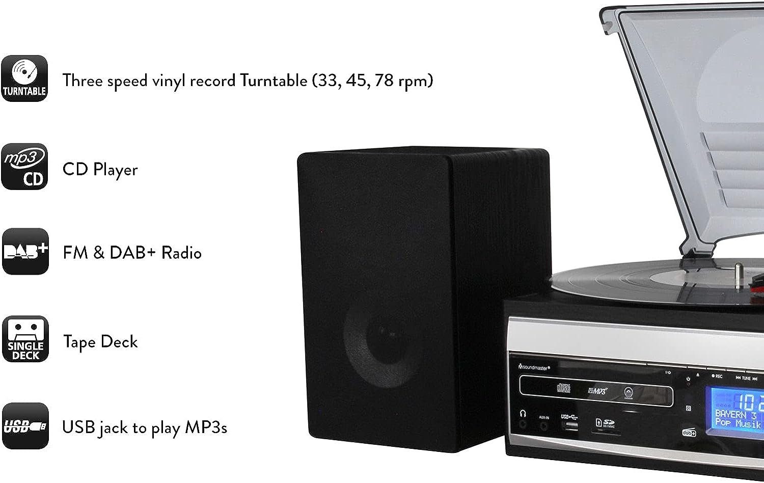 Soundmaster MCD1820SW DAB FM Music Centre CD Record Player USB SD Encoding Stereoanlage