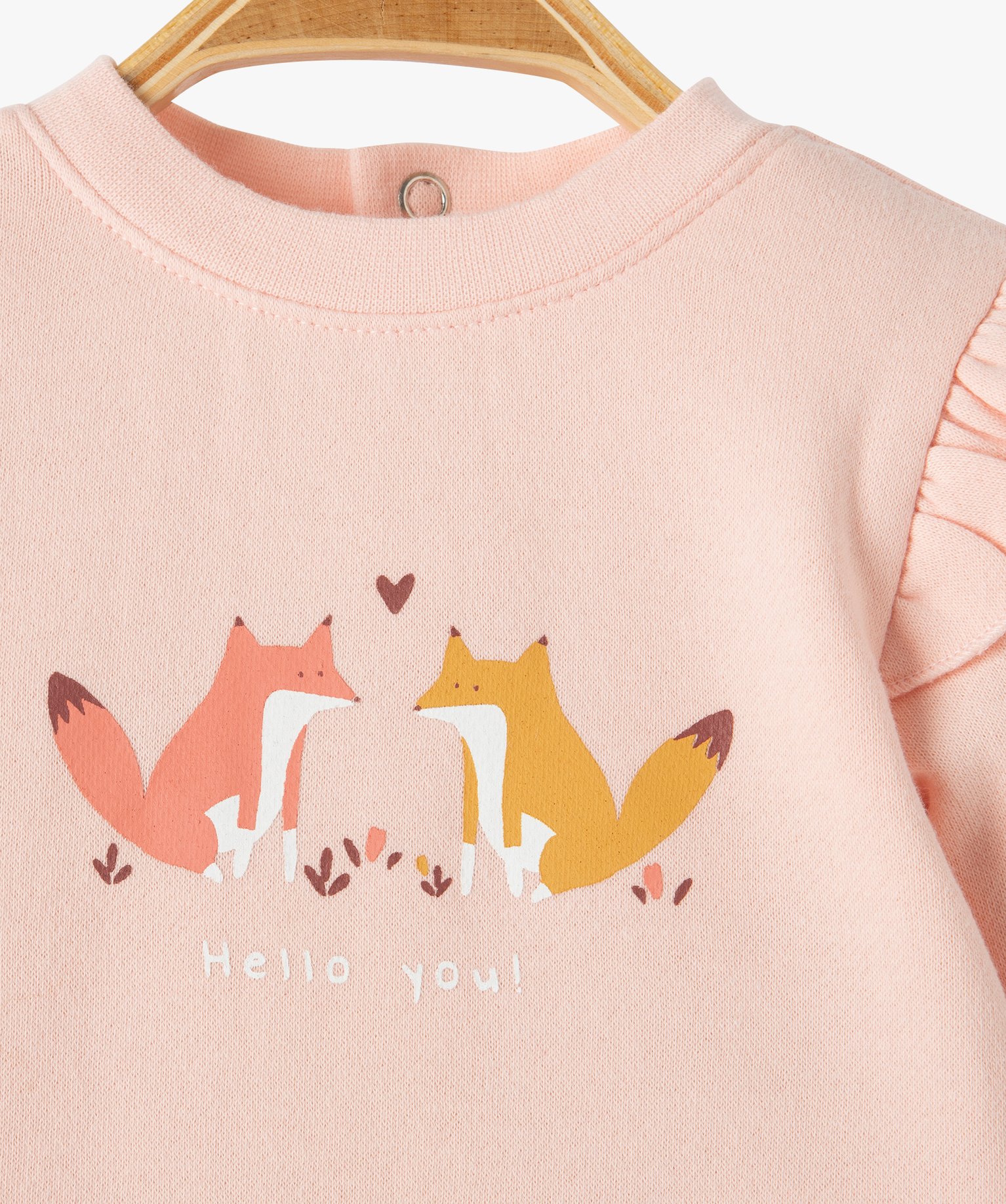 Combinaison longue imprimée en molleton bébé rose | GEMO