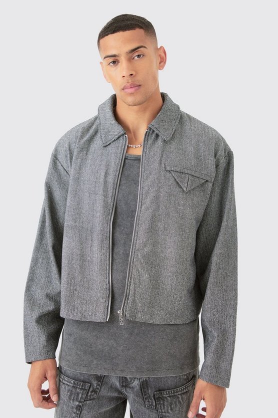 Kastige Herringbone Jacke mit Kragen
