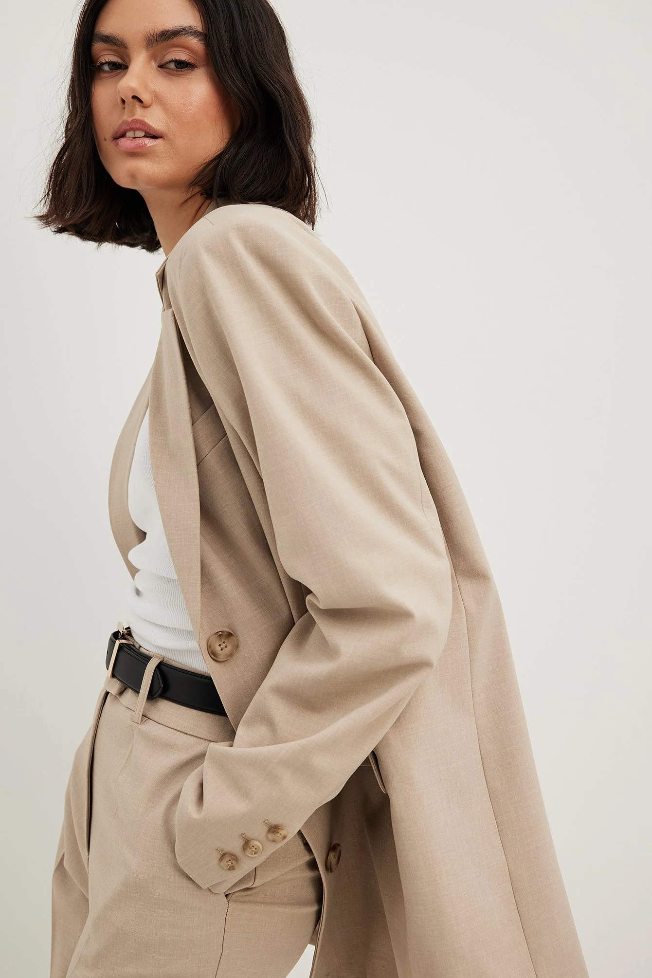 Melange-Blazer in Oversize mit drei Knöpfen