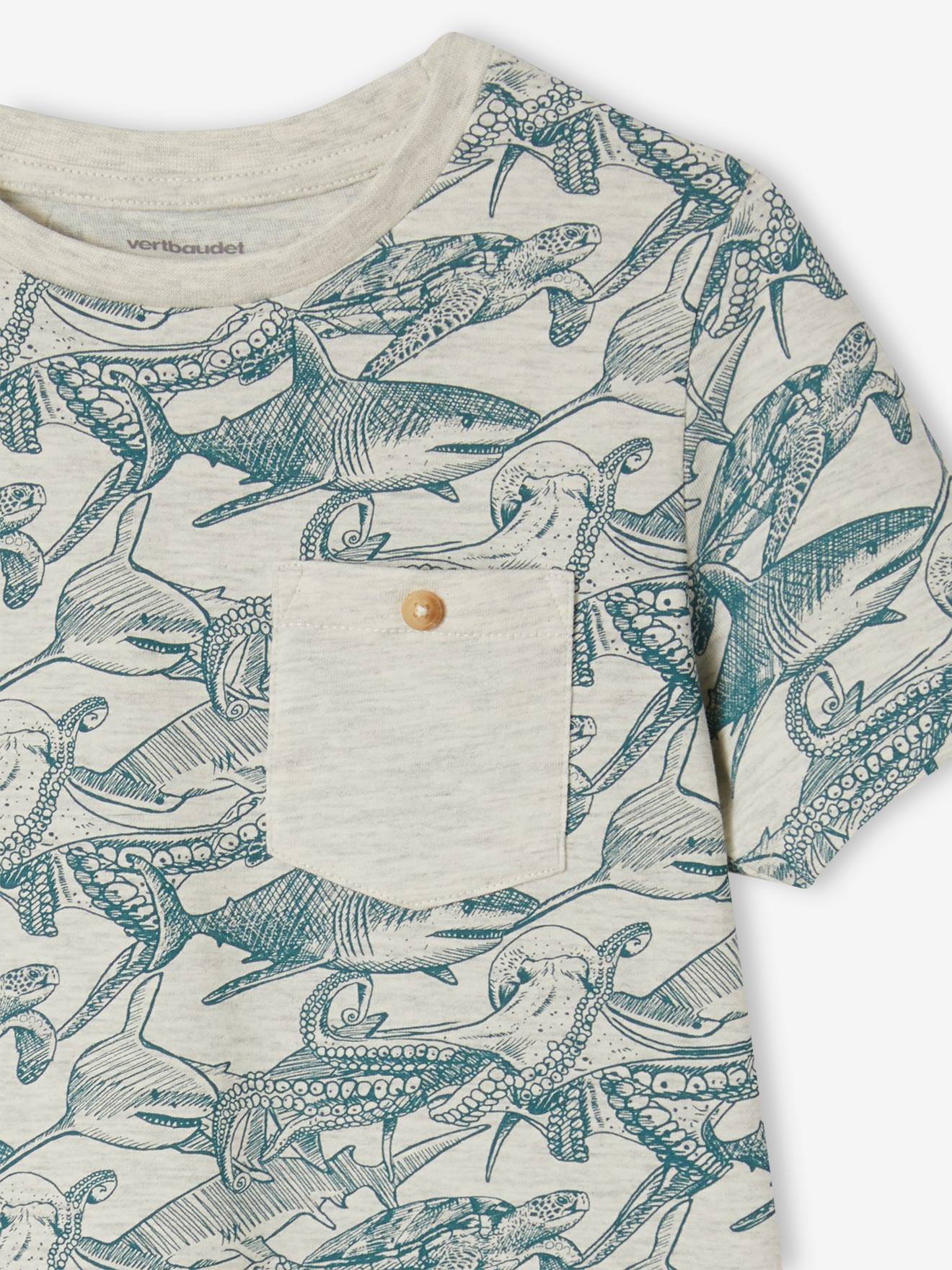 Vertbaudet Jungen T-Shirt, Print und Brusttasche Oeko-Tex - ziegel