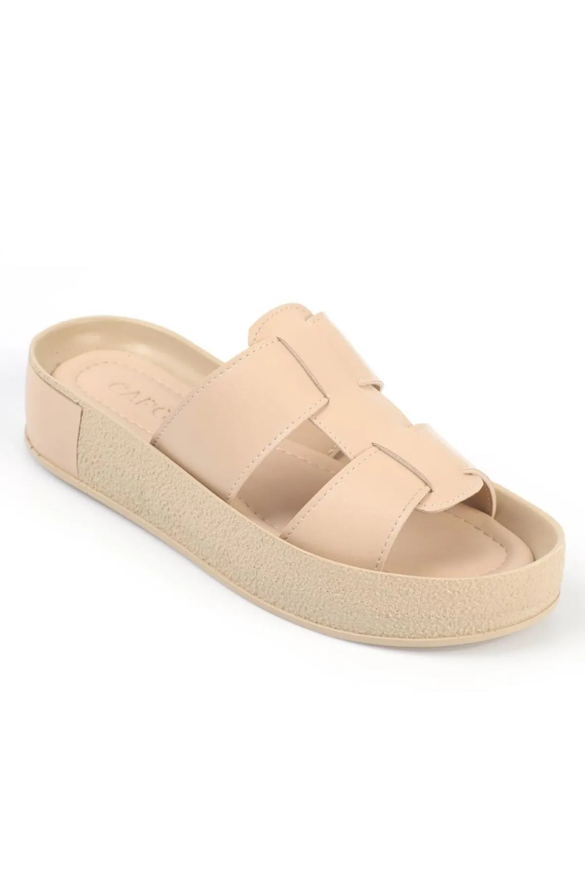 Capone Outfitters  Capone Gladiator Double Tape Bunte, detaillierte Keilabsatz-Beige-Damenhausschuhe