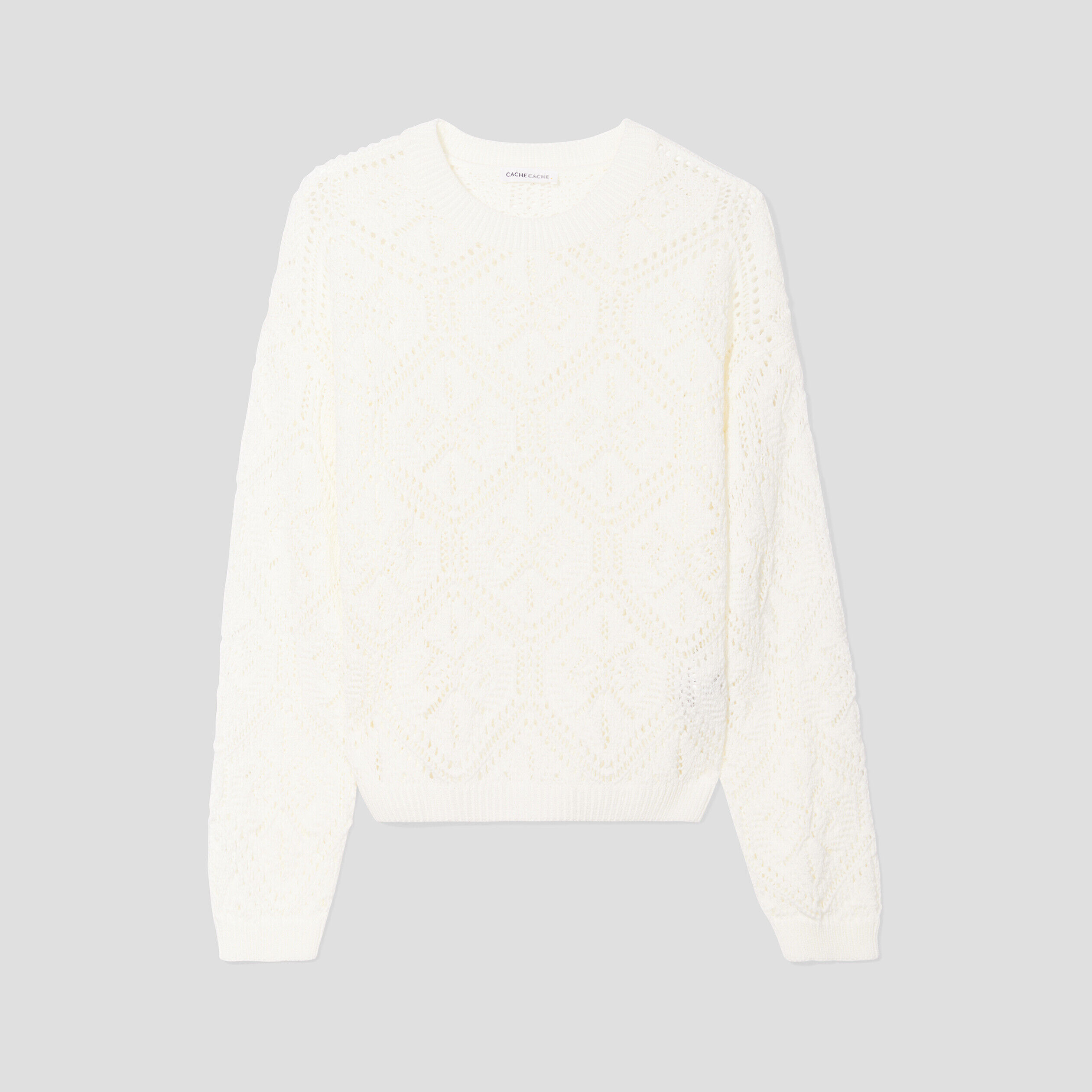 Pull ajouré col rond ecru femme | Cache Cache