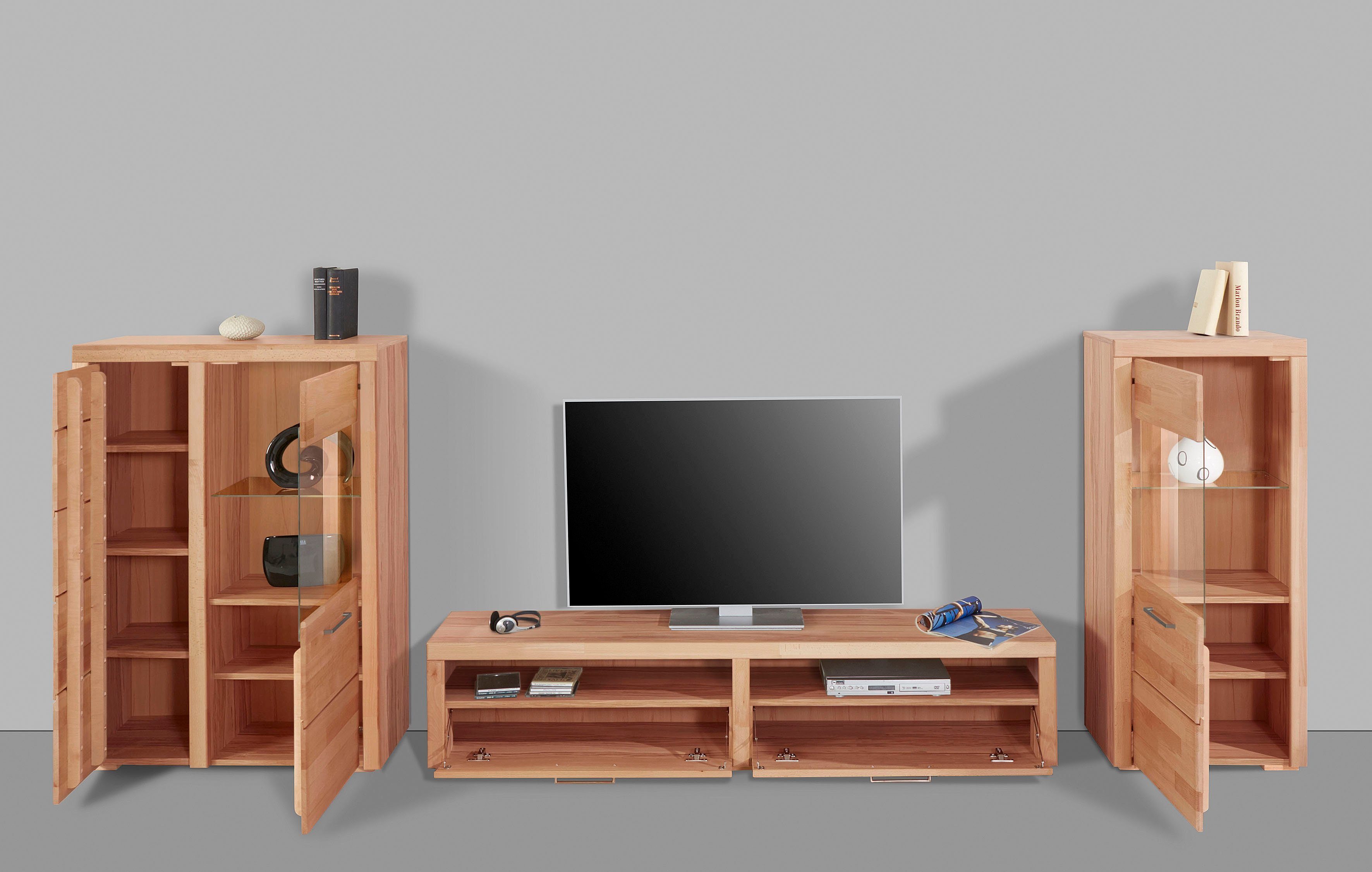Woltra Wohnwand Falco, (Set, 3-St., 3), Fronten aus Massivholz