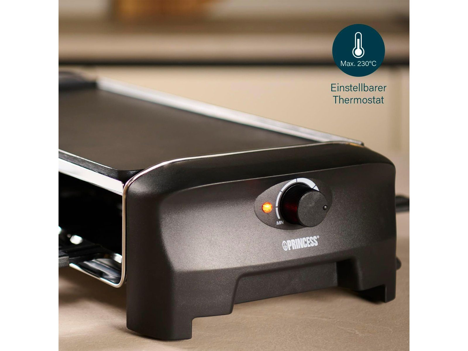 Setpoint Raclette, 8 Raclettepfännchen, 1400 W, großes XL Gerät für 2-8 Personen Tisch-Grill wendbare Platte & Gabeln