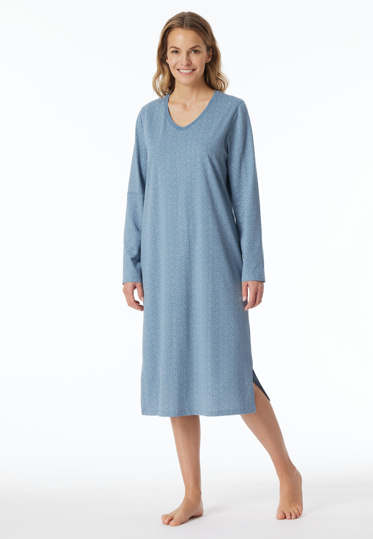 Nachthemd langarm blaugrau gemustert - Comfort Essentials
