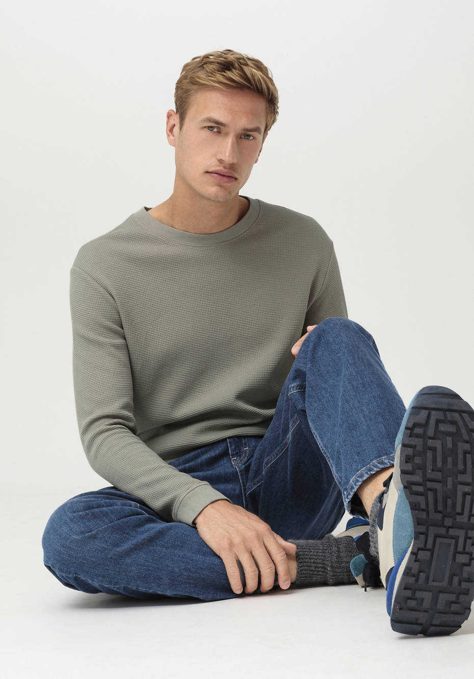 Waffelpiqué-Pullover Regular aus reiner Bio-Baumwolle