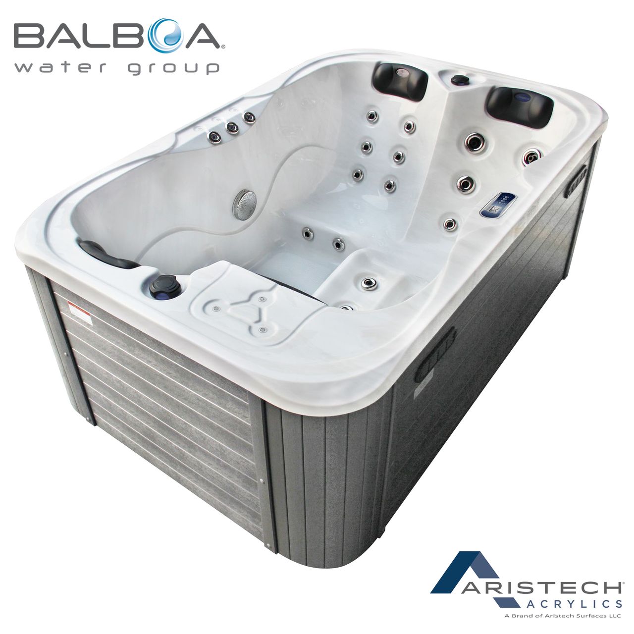 TroniTechnik Outdoor Whirlpool Spa TINO Weiß Silber Marmoriert 195cm x 127cm mit Heizung, Hydromassage, zwei Pumpen, isoliert