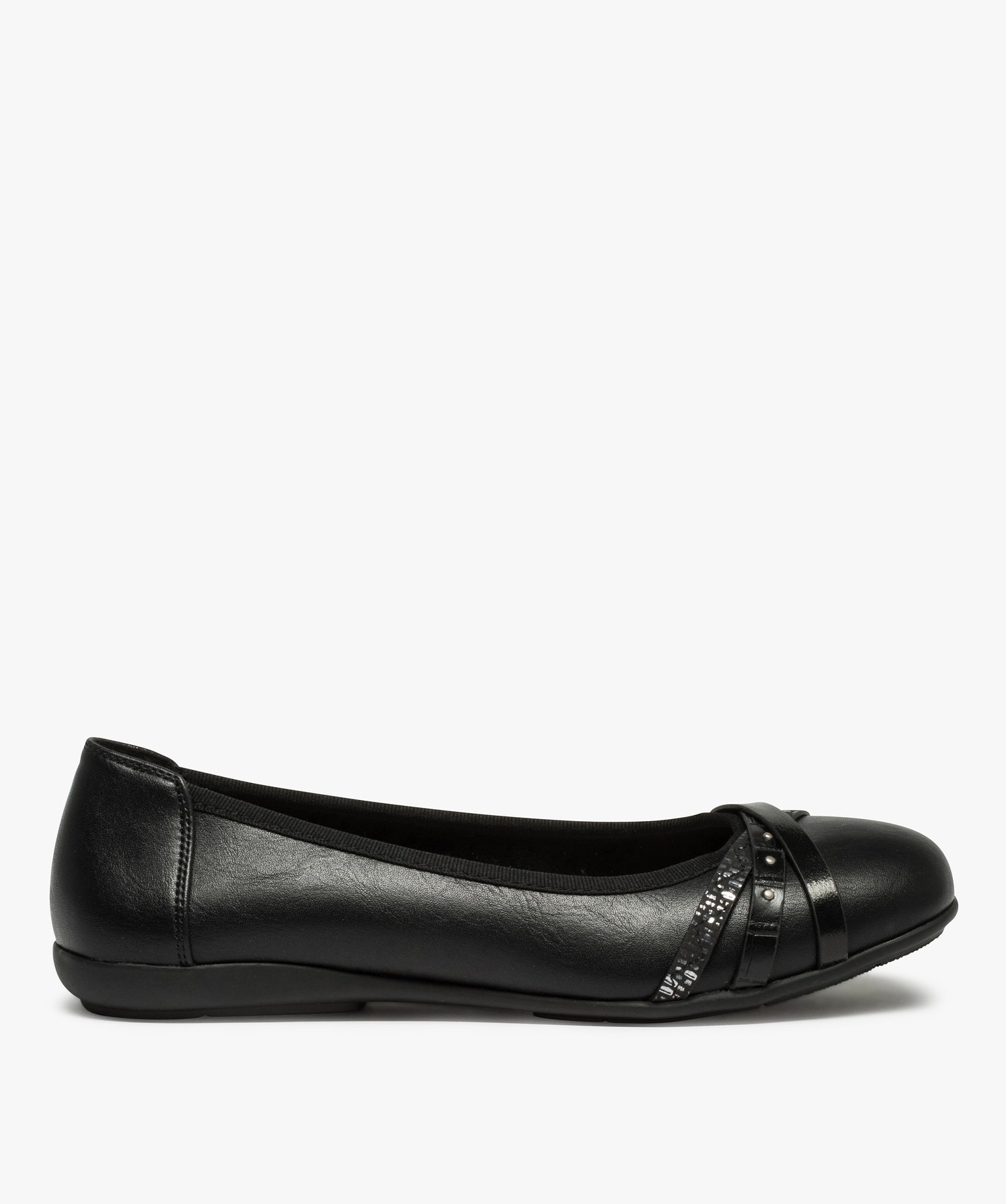 Ballerines femme unies à talon plat et brides fantaisie noir | GEMO