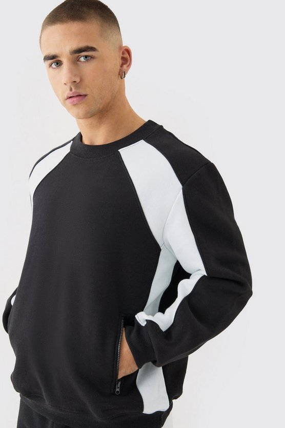 Kurzer Colorblock Sweatshirt-Trainingsanzug mit Reißverschluss-Detail