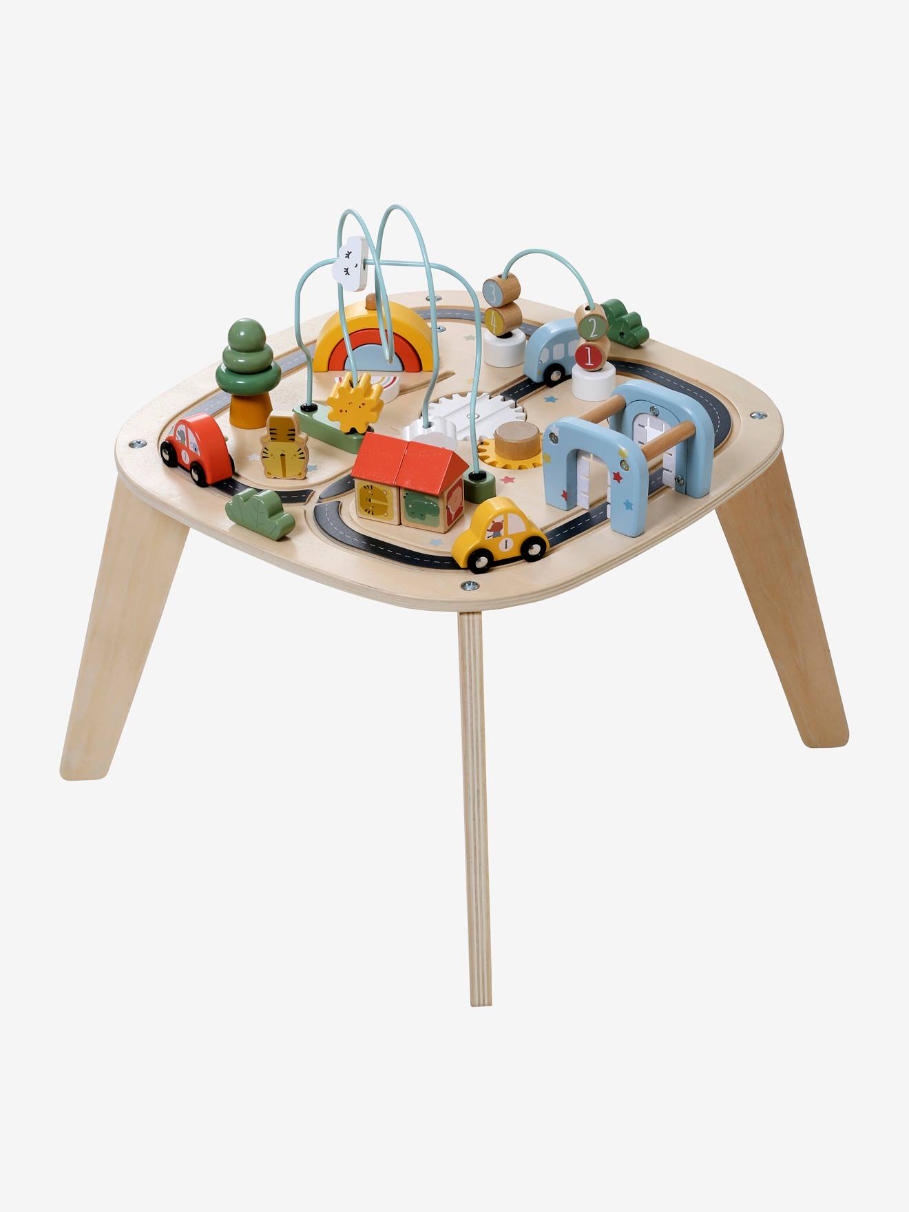 Vertbaudet Baby Activity-Tisch mit Autos, Holz FSC - beige