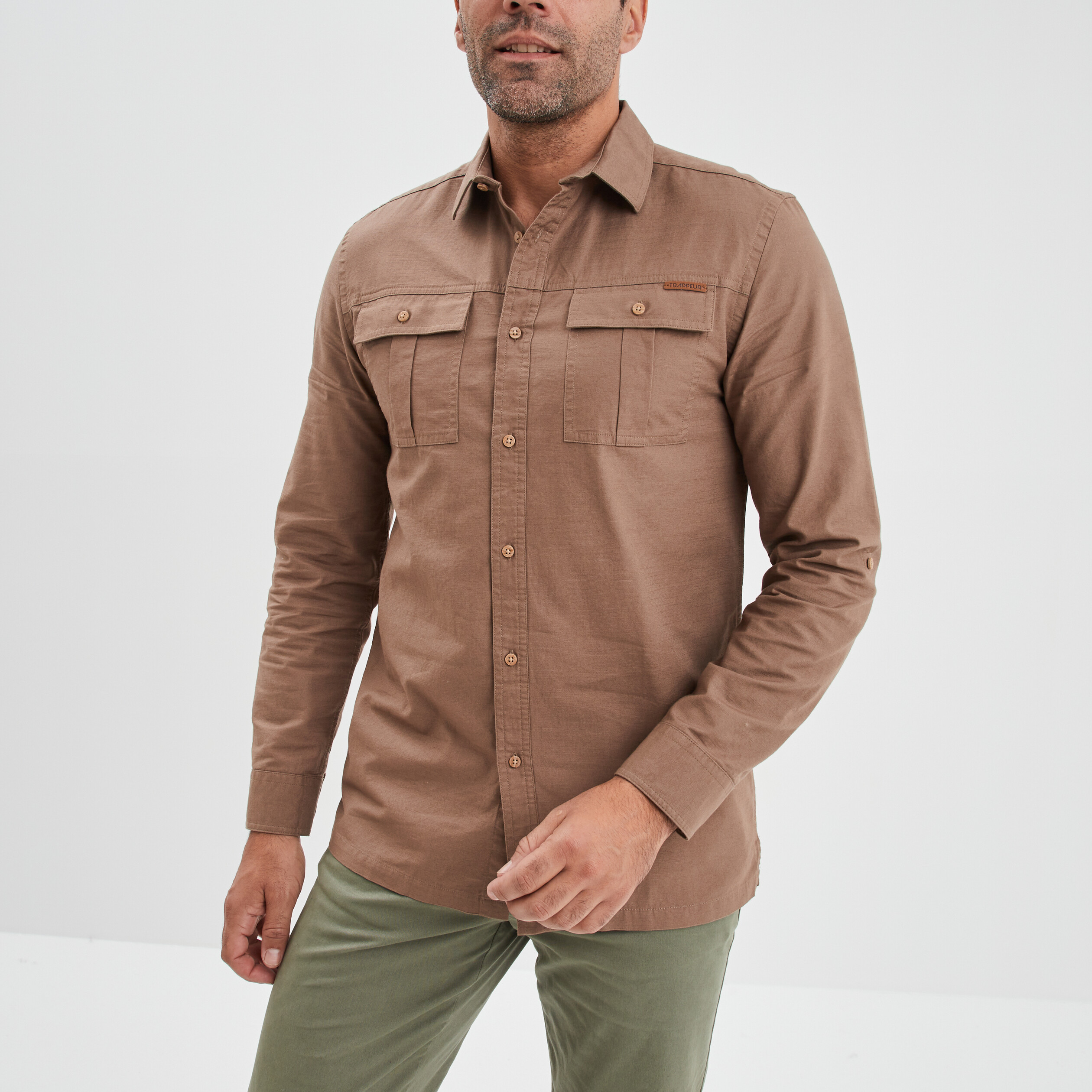 Chemise manches longues Trappeur marron homme | La Halle