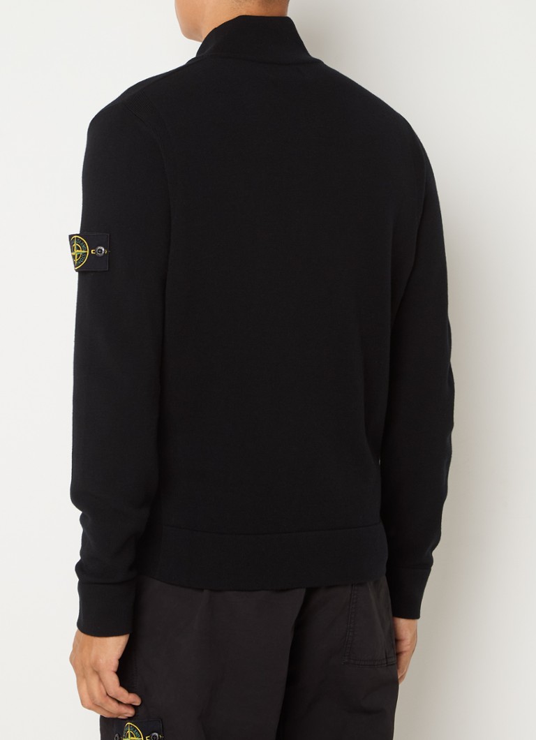 Πουλόβερ Stone Island 521A1 από απαλή πλέξη σε ανάμεικτο χρώμα Razor με φερμουάρ στη μέση και λογότυπο