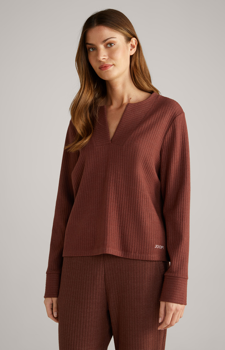 Loungewear Ripp-Longsleeve in Coffee