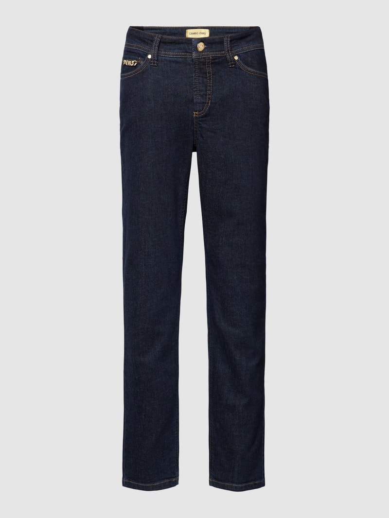 Verkürzte Jeans mit Label-Detail in dunkelblau