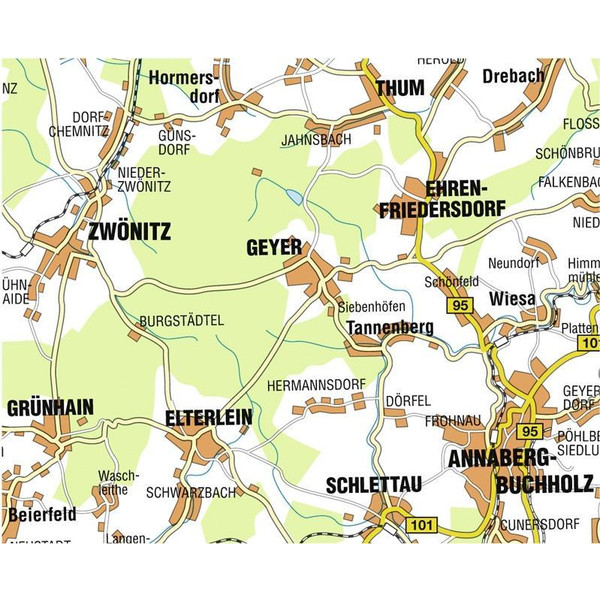 Greifensteingebiet Ehrenfriedersdorf, Geyer, Thum, Zwönitz, Elterlein, Annaberg-Buchholz 1 : 33 000 - Wanderkarte