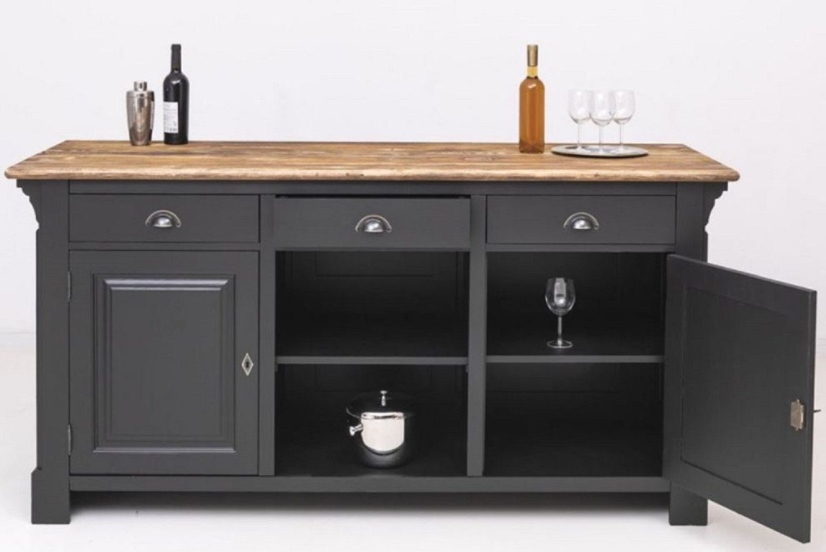 Casa Padrino Barschrank Landhausstil Bar Theke Schwarz / Braun 191 x 68 x H. 95 cm - Massivholz Thekentisch - Bartisch - Massivholz Bar Möbel im Landhausstil