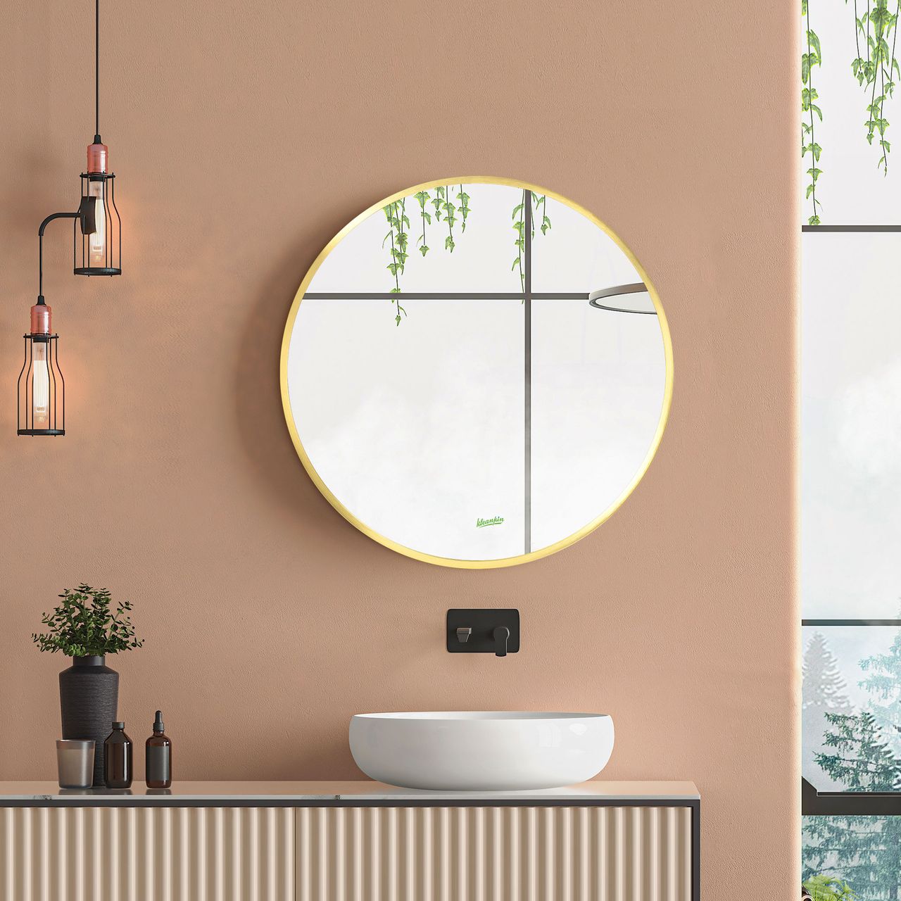 kleankin Badspiegel, Badezimmerspiegel, Ø50 cm Wandspiegel für Wohnzimmer, IP44