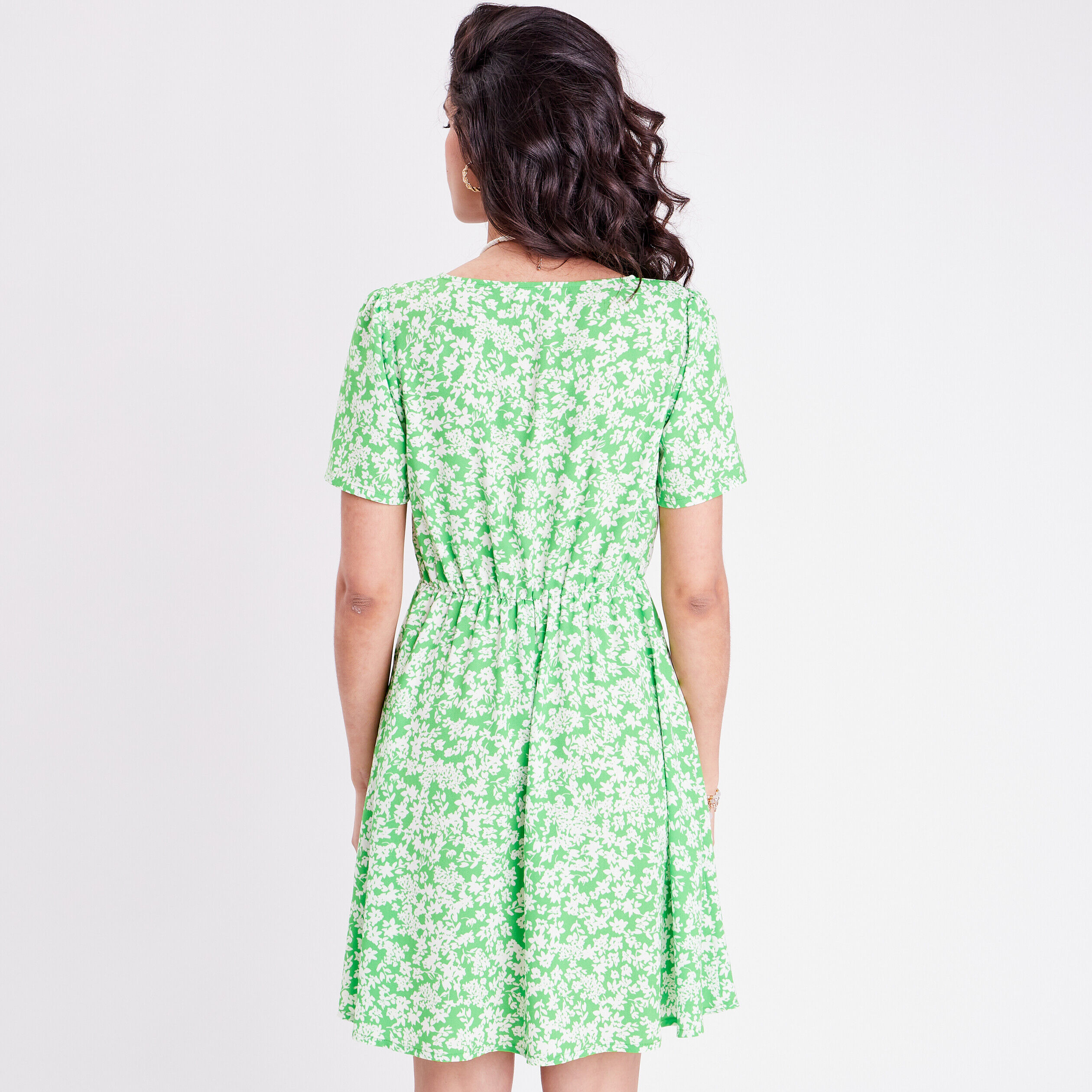 Robe évasée manches courtes vert clair femme | Cache Cache