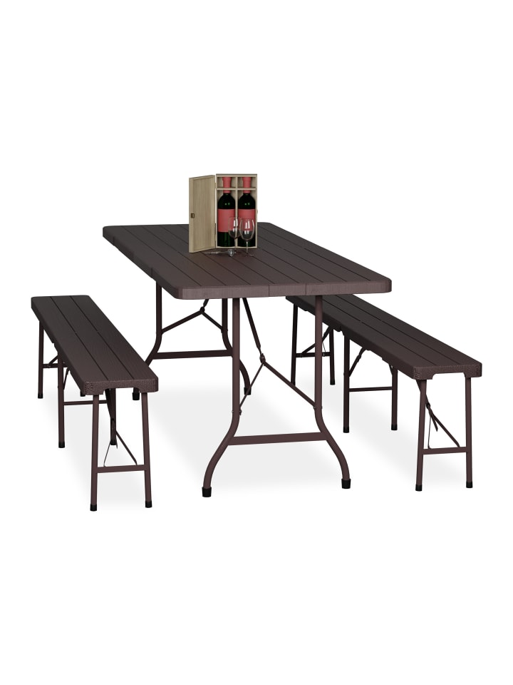 relaxdays 3-tlg. Bierzeltgarnitur in Braun günstig kaufen onesize