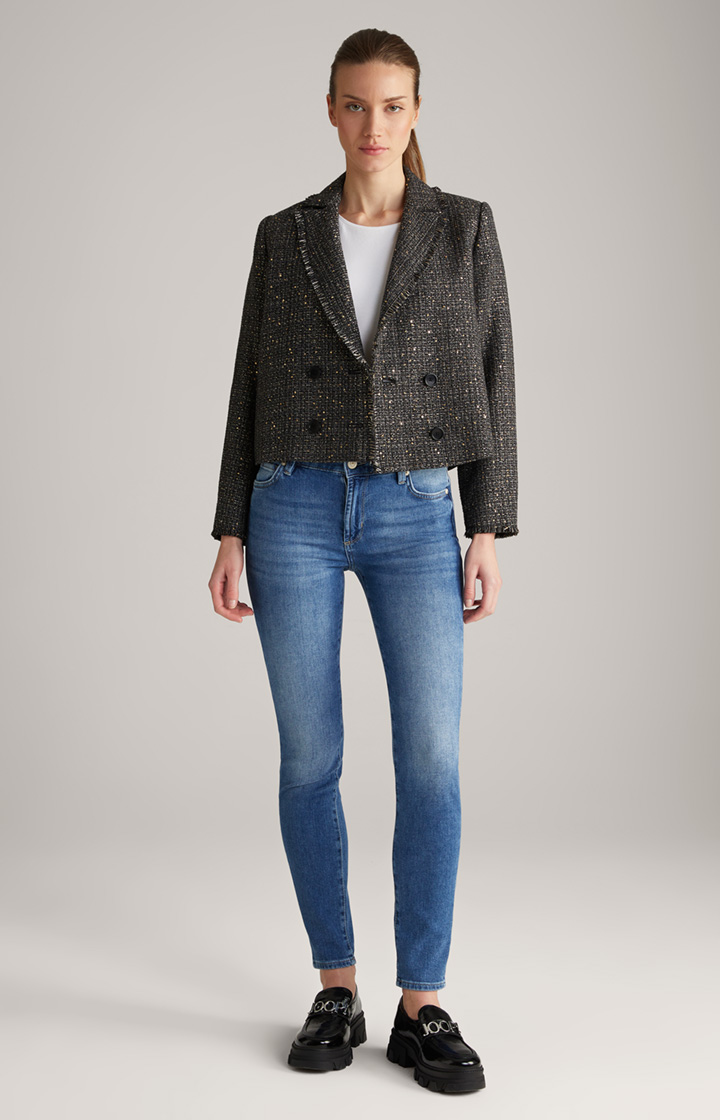 Tweed-Blazer-Jacke in Schwarz/Grau/Gold