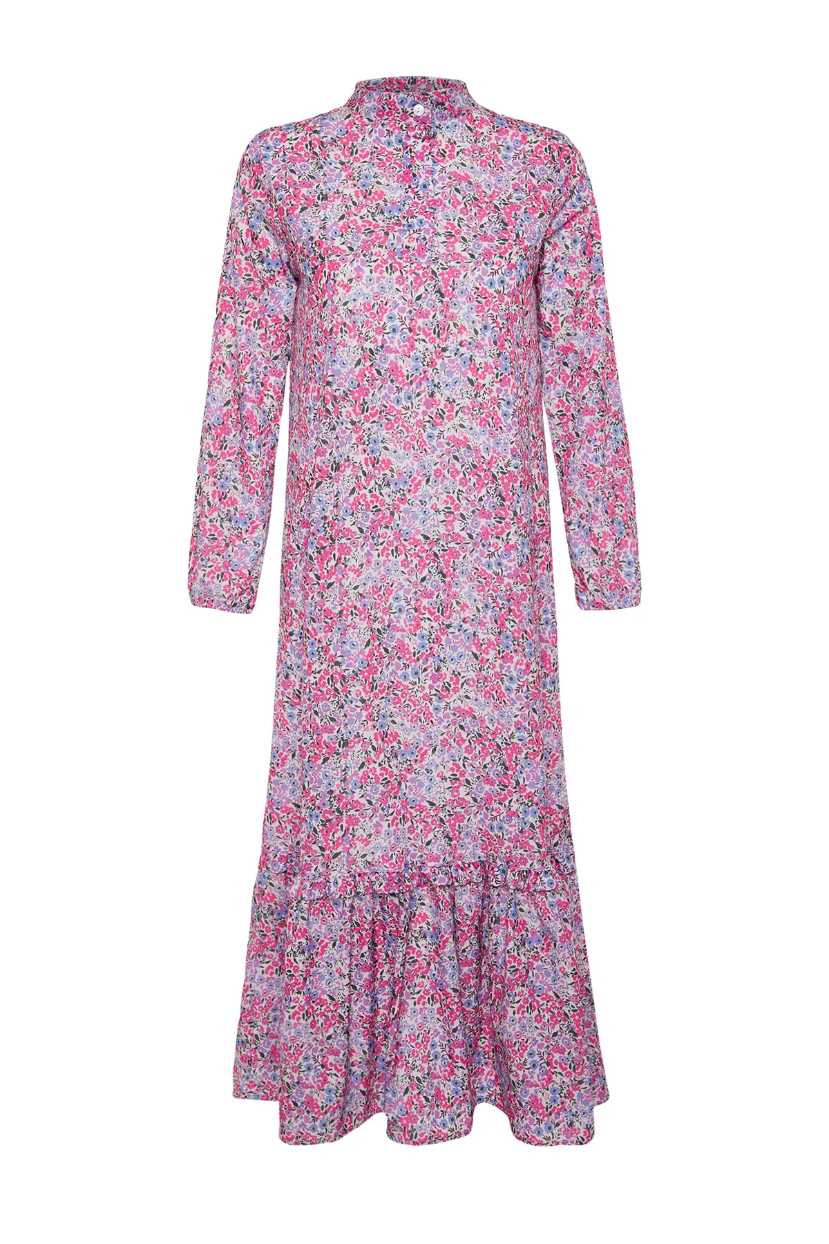 Trendyol Modest  Lilafarbenes, gewebtes Kleid mit Blumenmuster und Rüschen TCTSS21EL3353