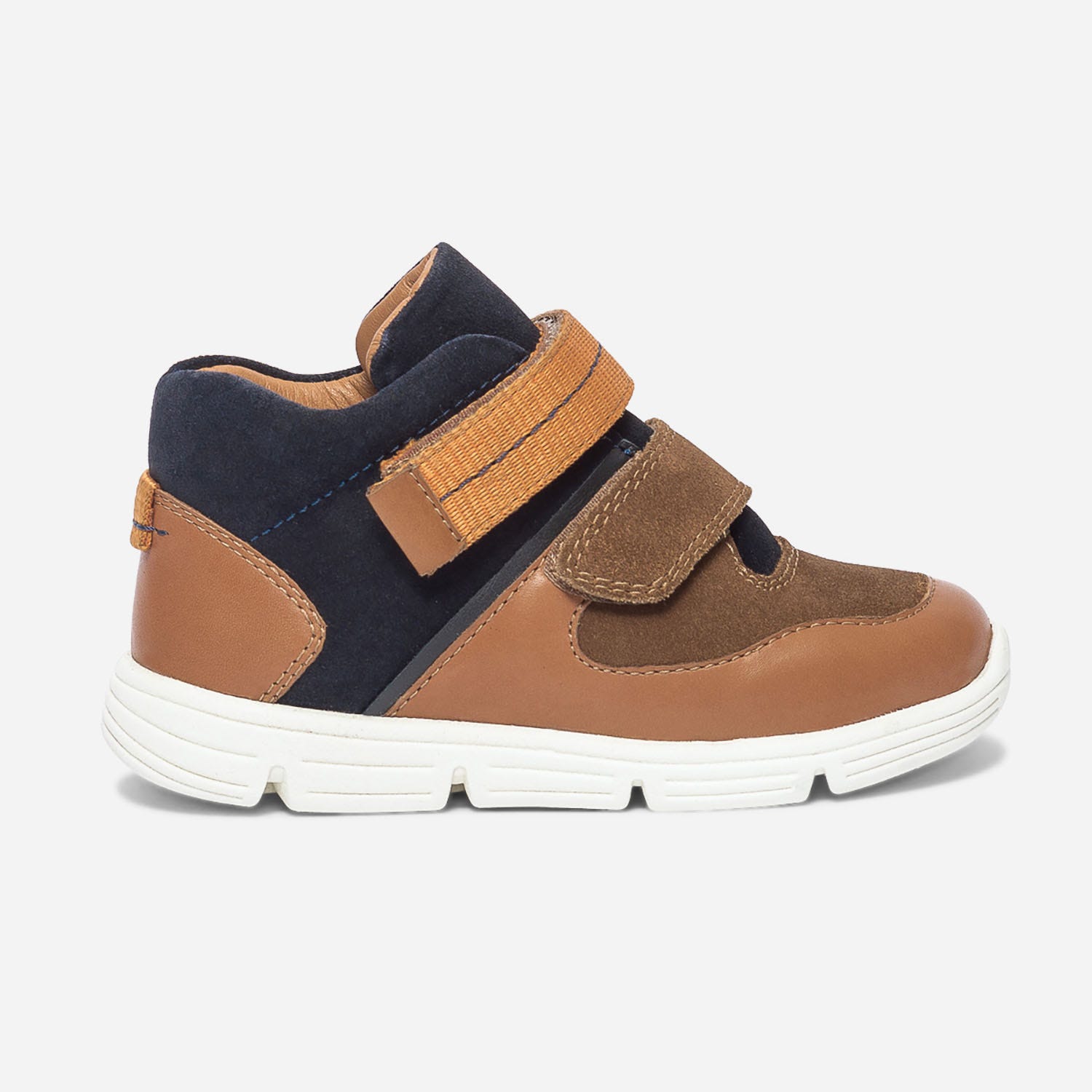 Basket camel, marine et marron bi matière