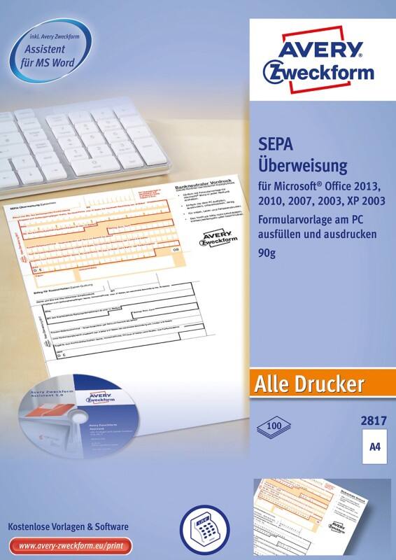AVERY Zweckform SEPA Standard Zahlungsformular 2817 DIN A4  100 Stück à 100 Blatt