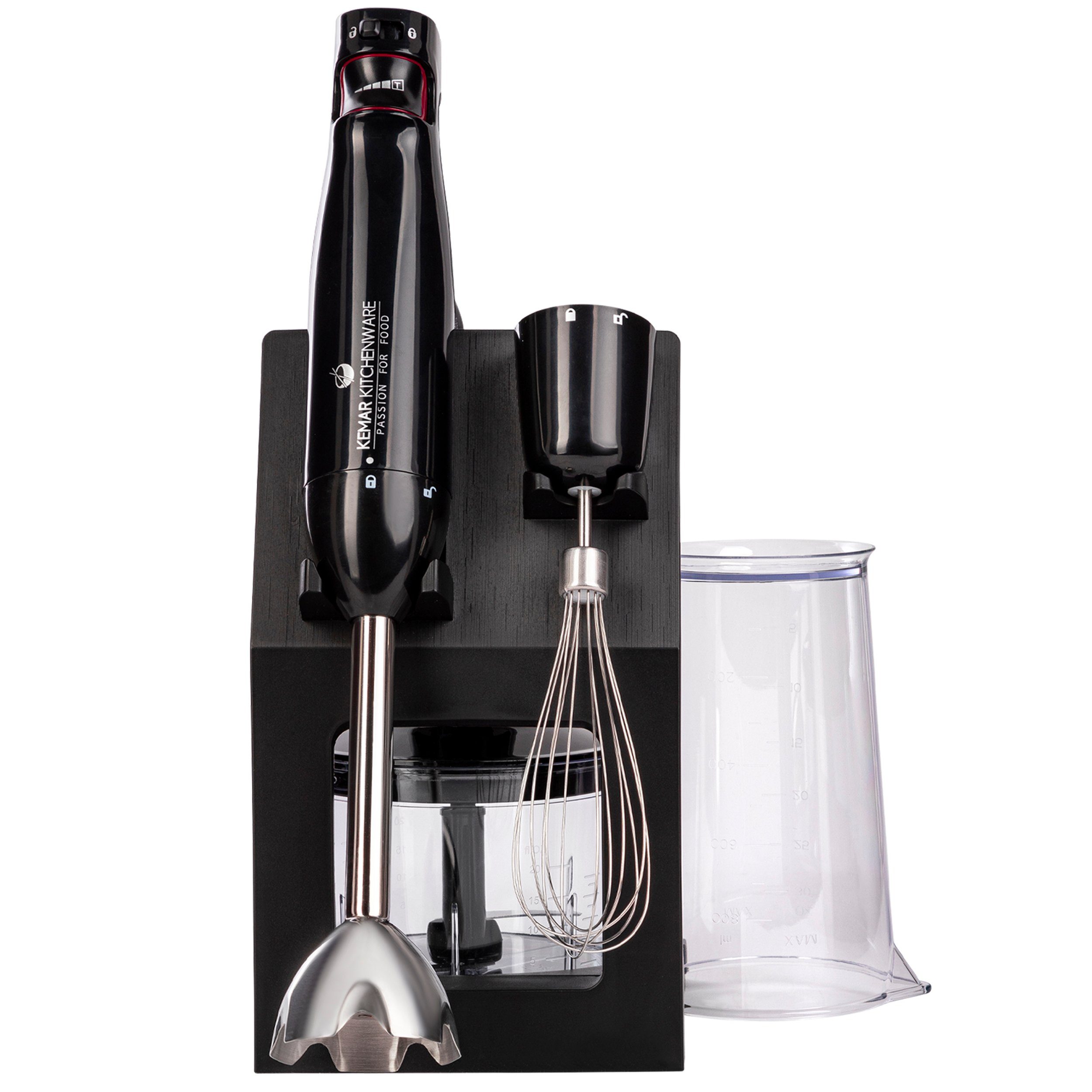 KeMar Kitchenware Stabmixer KSM-1000 Stabmixer-Set, 1000 W, 17.000 U/min Aufbewahrungsständer Messbecher Titan Klinge