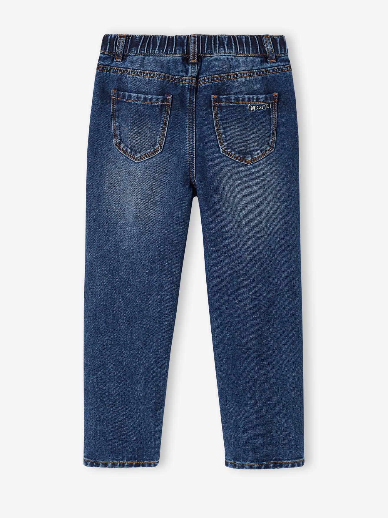 Vertbaudet Mädchen Mom-Fit-Jeans, WATERLESS Hüftweite COMFORT - jeansblau