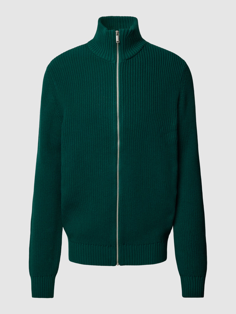 Strickjacke mit Stehkragen Modell 'MAIK' in dunkelgrün