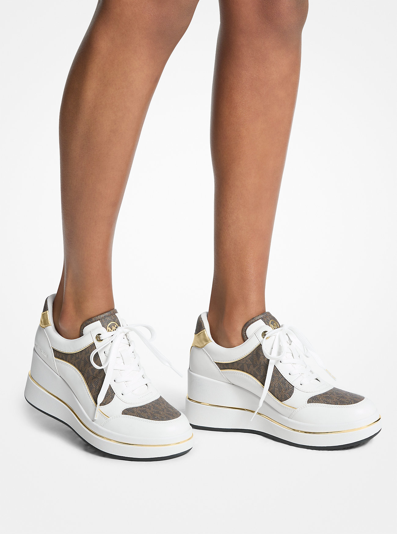 Emmy Signature Logo and Leather Wedge Trainer - BROWN