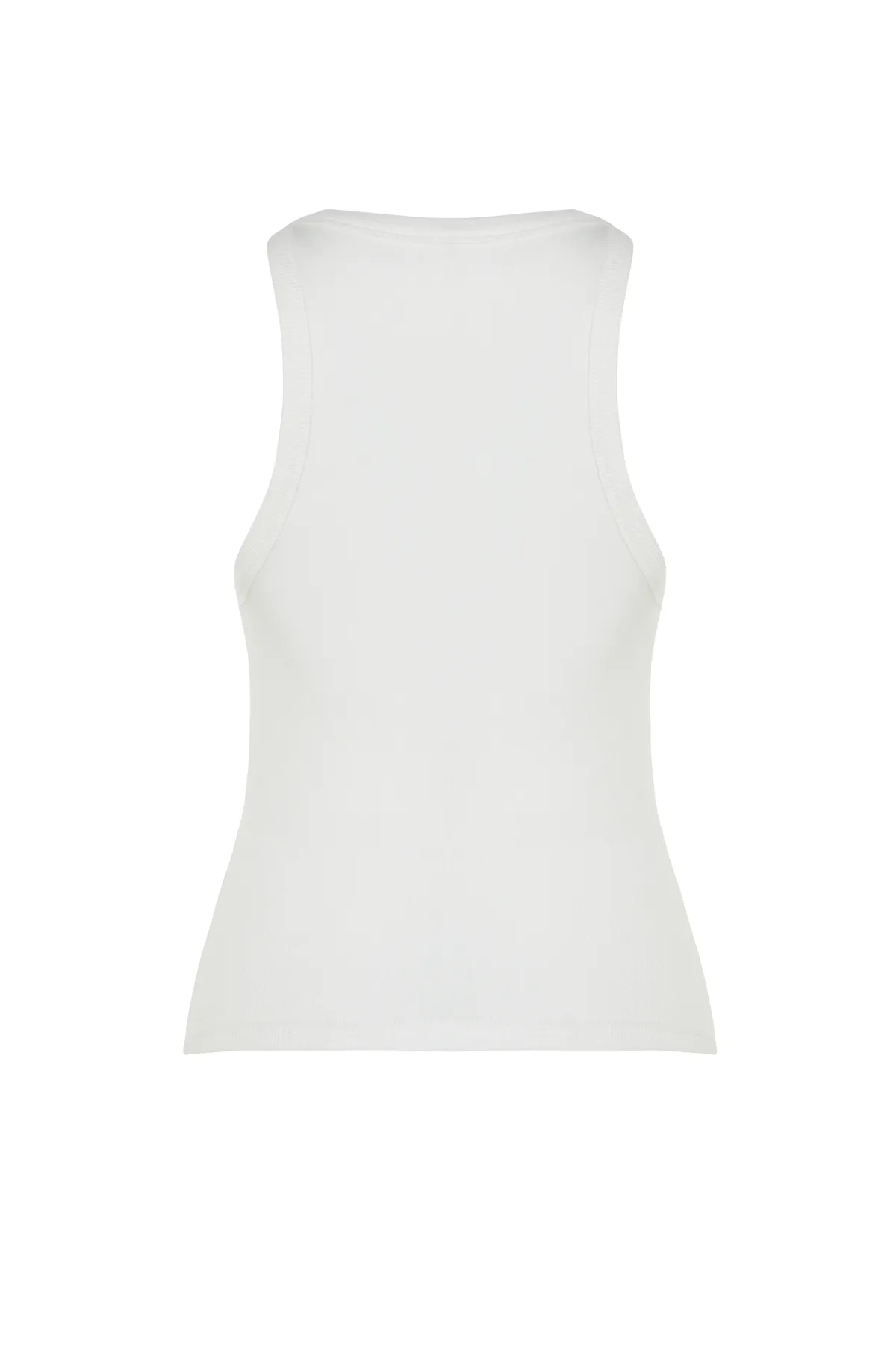 Trendyol Collection  Ecrufarbenes, figurbetontes Tanktop aus gerippter Baumwolle mit Neckholder-Kragen in normaler Größe TWOSS24AL00002