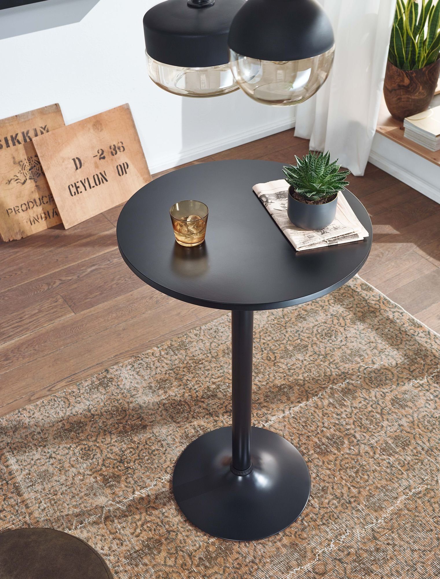 FINEBUY Bartisch FB58352 (Stehtisch Schwarz Ø 60 cm Metall / Holz Rund), Partytisch 100 cm Hoch, Bistrotisch Messetisch