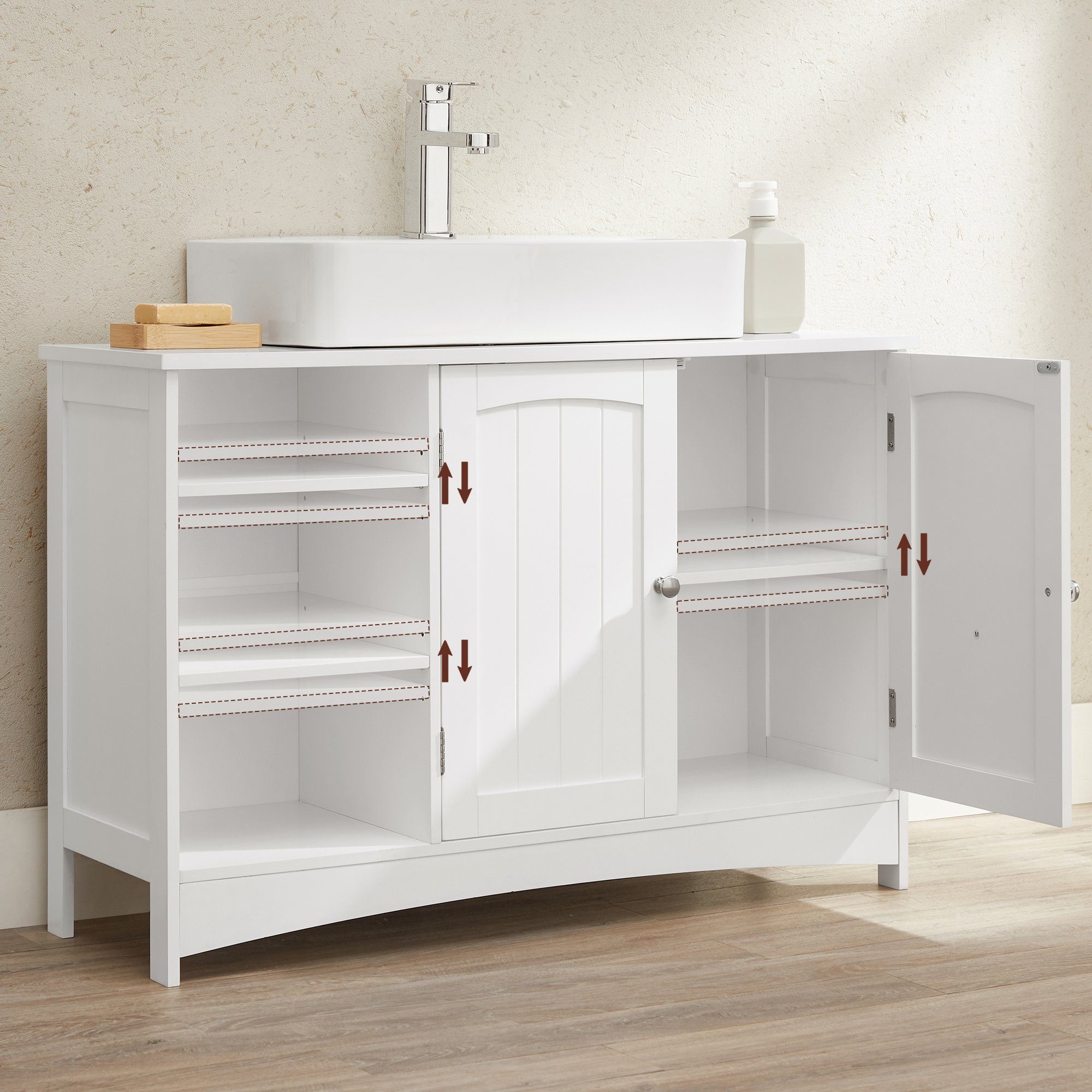 VASAGLE Waschbeckenunterschrank höhenverstellbare Ablagen, 90 x 30 x 60 cm