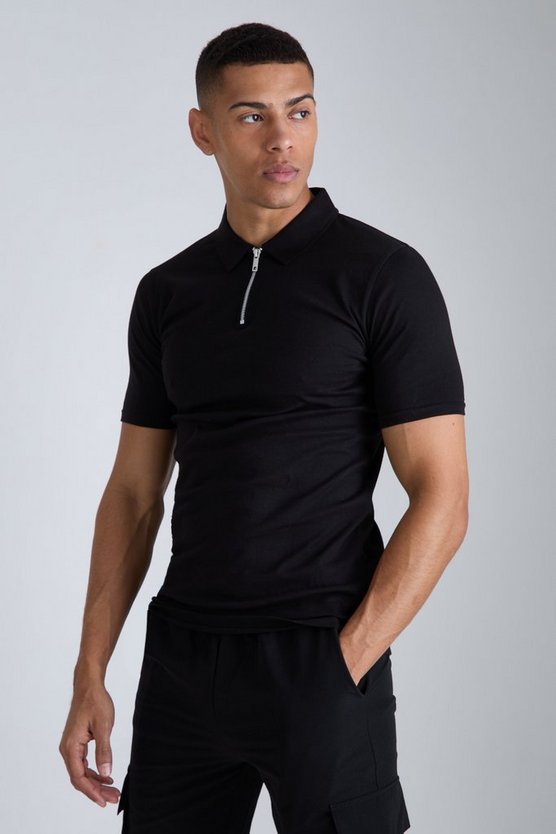 Muscle-Fit Poloshirt mit Reißverschluss