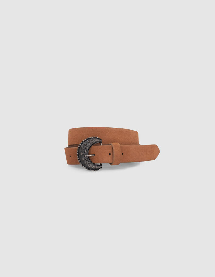 Ceinture camel cuir velours boucle fantaisie fille