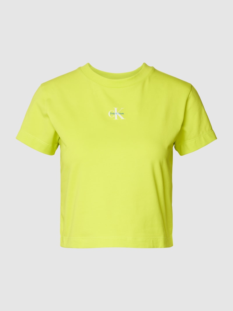 Cropped T-Shirt mit Label-Print Modell 'MONOLOGO BABY TEE' in neon gelb