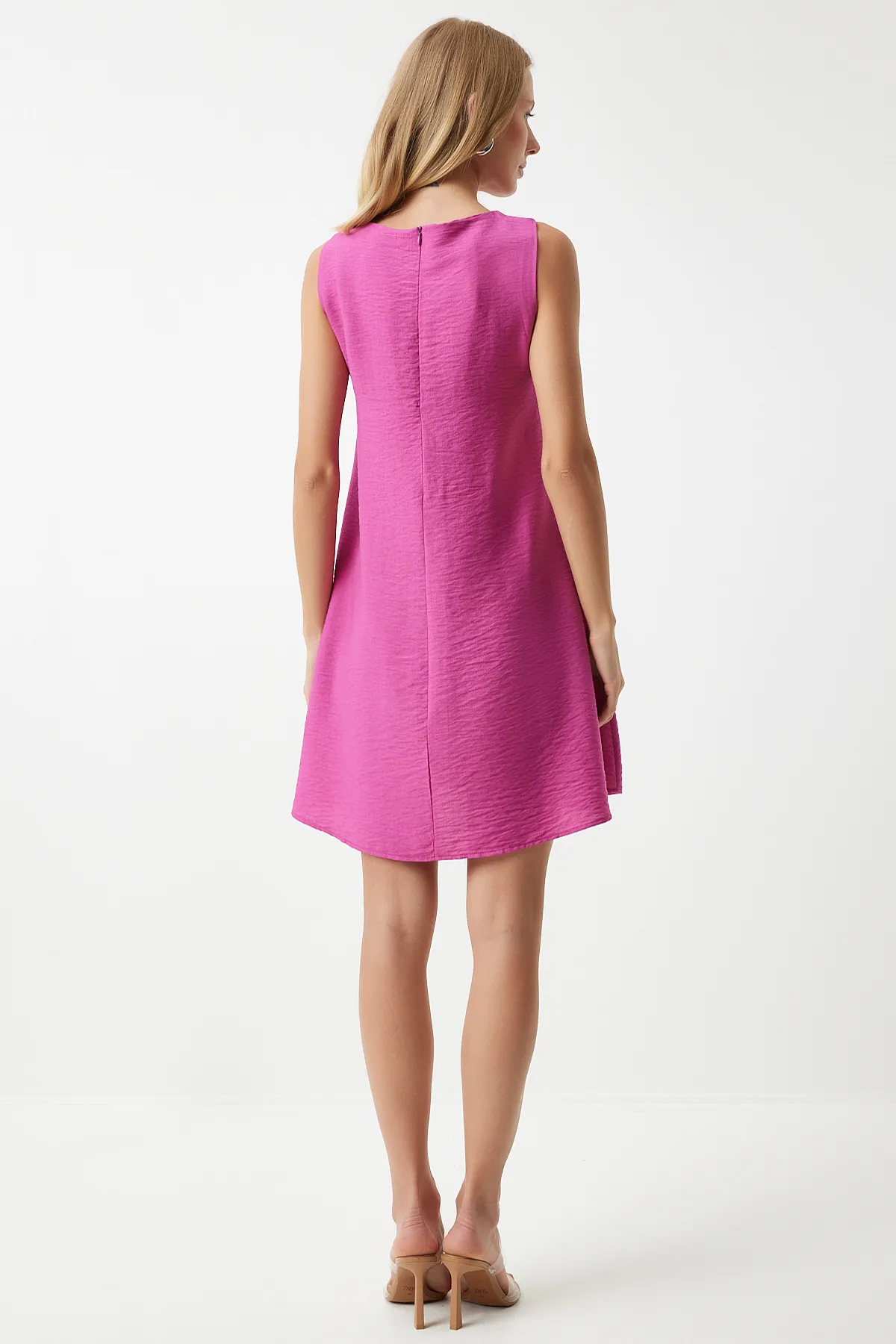 Happiness İstanbul  Dunkelrosa Sommer-gewebtes A-Linien-Kleid für Damen BF00067