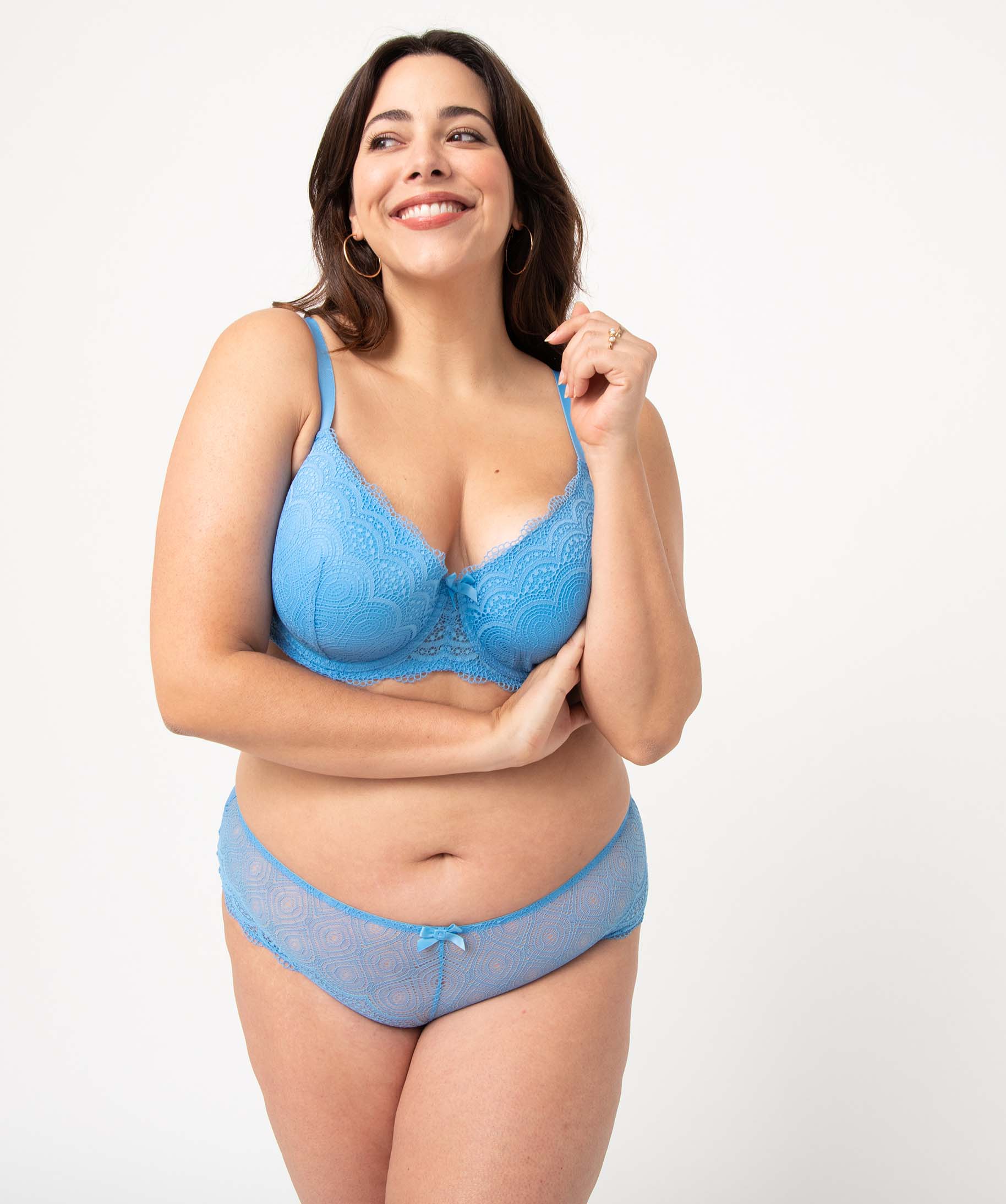 Shorty en dentelle et tulle femme grande taille bleu | GEMO