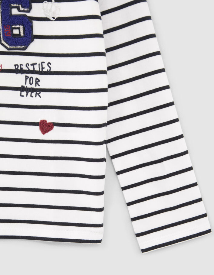 T-shirt marinière blanc cassé coton bio brodée fille